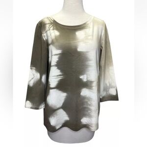 Lafayette‎ 148 Medium 3/4 Sleeve Tshirt Taupe Brown Cream Tie Dye Cotton Stretch